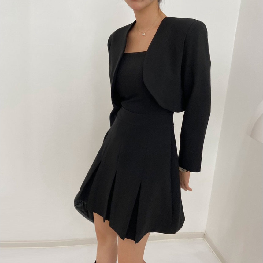 [ORDER] Set Đầm Cộc Tay Dáng Ngắn Xếp Ly + Áo Vest Eo Thon Mùa Thu Siêu Sang Chảnh 2022 VD127 ICC Official Store