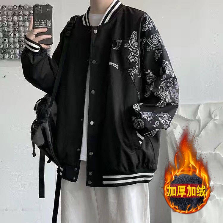Áo Khoác Bóng Chày Vải Lông Cừu Dáng Rộng Phong Cách Harajuku Hồng Kông Thời Trang Xuân Thu Cho Nam
