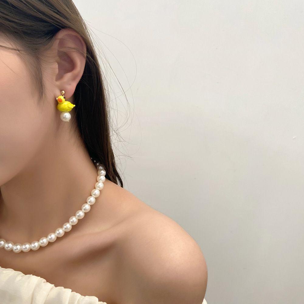 Vòng cổ / Bông Tai Hình Ong / Vịt / Ếch Đính Ngọc Trai Dễ Thương Phong Cách Hàn Quốc