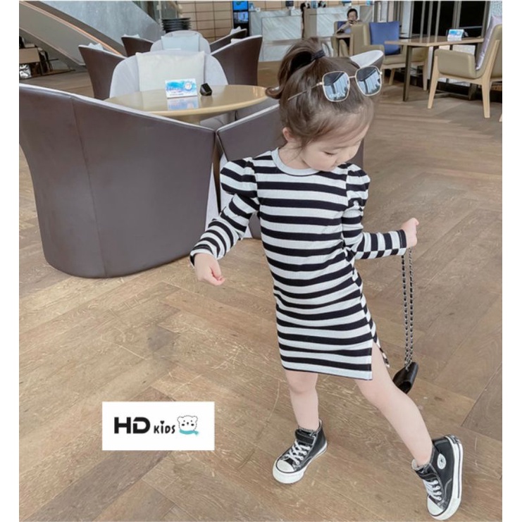 Váy bé gái tay bồng 1-4 tuổi cotton len thời thượng, váy thu đông cho bé tôn da, tôn dáng