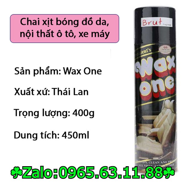 Chai xịt bóng đồ da, nội thất ô tô, xe máy Wax One 100% nhập khẩu từ Thái Lan 450ml