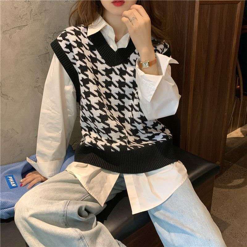 Áo gile nam Cổ Chữ V Thời Trang Sành Điệu Cho Nữ cardigan simple retro new v áo len Hàn Quốc fashion unisex áo sweater tay | BigBuy360 - bigbuy360.vn