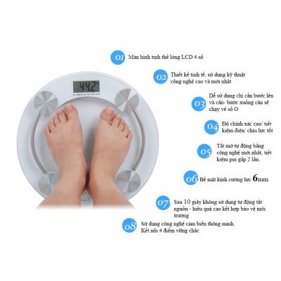 CÂN SỨC KHỎE ĐIỆN TỬ 180KG TRÒN DÙNG PIN PERSONAL SCALE EK2003A MẶT KÍNH TRONG SUỐT, CƯỜNG LỰC MÀN HÌNH LCD