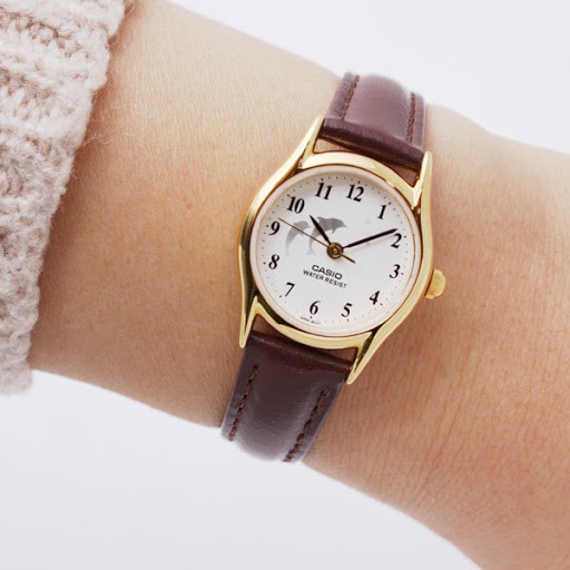 Đồng Hồ Nữ Casio LTP-1094Q-7B9R dây da màu nâu - Mặt trắng viền mạ vàng