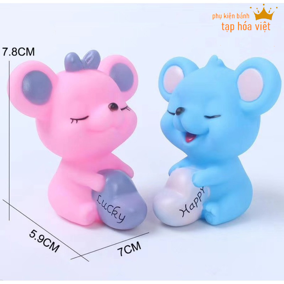 Cặp chuột xanh hồng trang trí bánh, chuột Lucky &amp; Happy