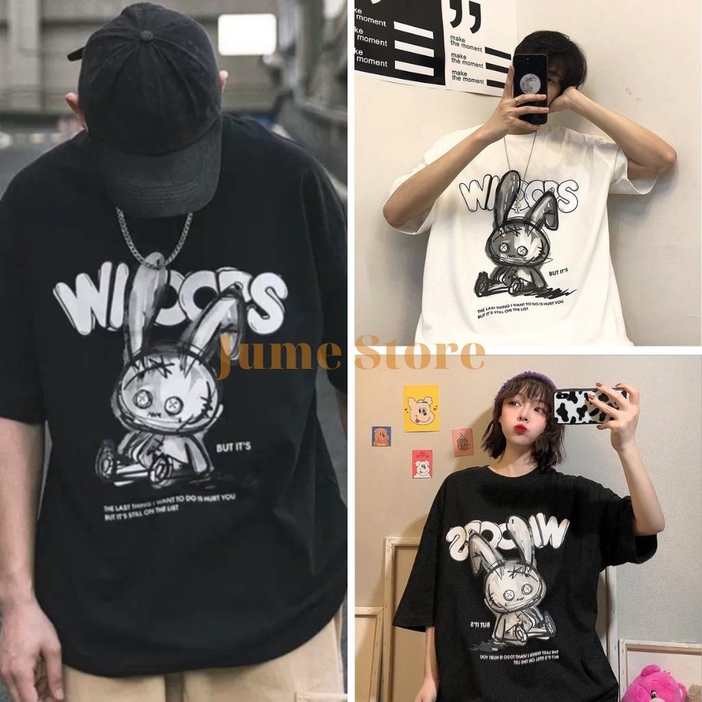 Áo Thun Tay Lỡ Unisex BUNNY WIOOPS Jume Store, Áo Phông Nam Nữ Form Rộng, Có Đủ Size Từ 36kg Đến 80kg.