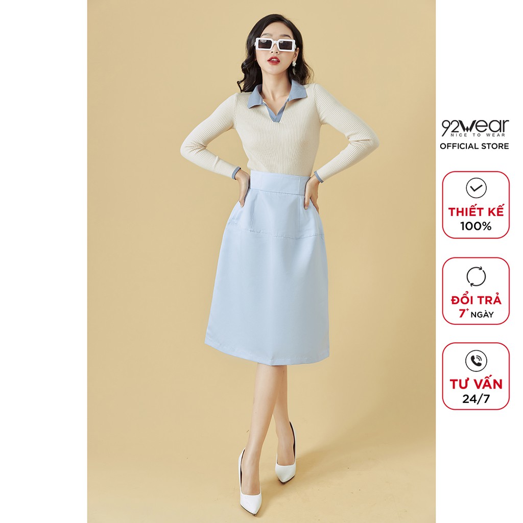 Áo len dài tay mỏng phối cổ 92WEAR, co giãn, tôn dáng ALA0061 | BigBuy360 - bigbuy360.vn