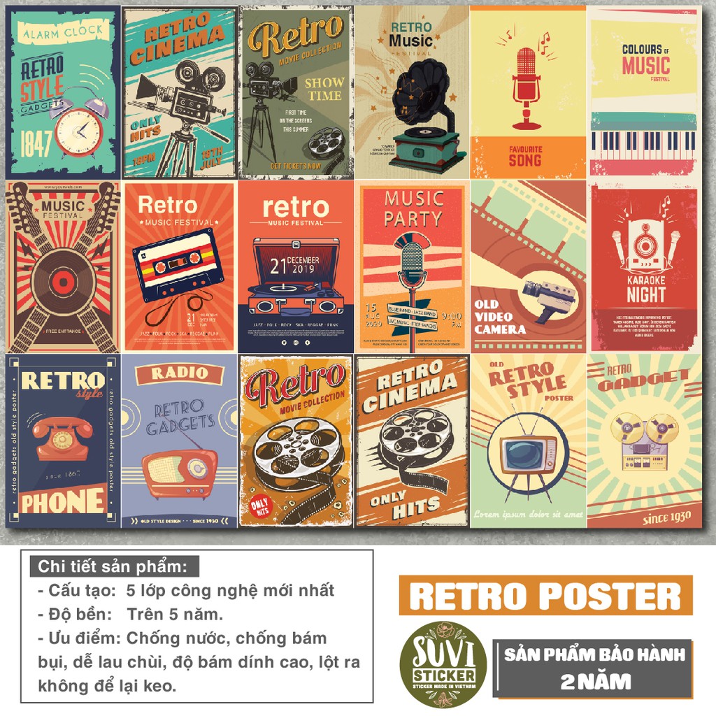 Decal Poster dán tường Retro trang trí quán cà phê, trà sữa, nhà ở. MSP: PT-08