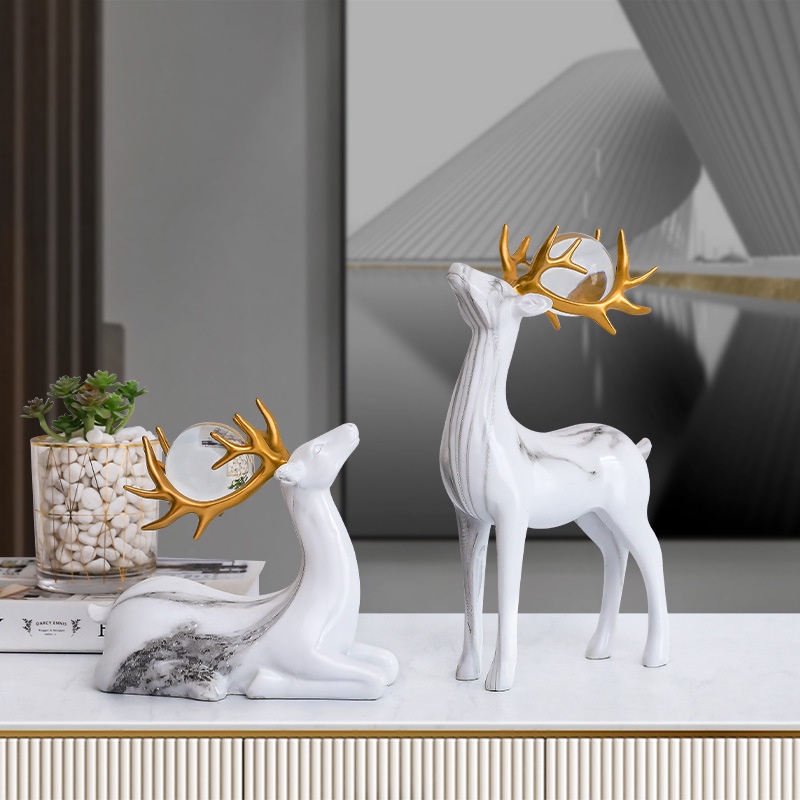 Cặp tượng tuần lộc size to 30cm trang trí nhà cửa phong cách Bắc Âu (kèm quả cầu thuỷ tinh)