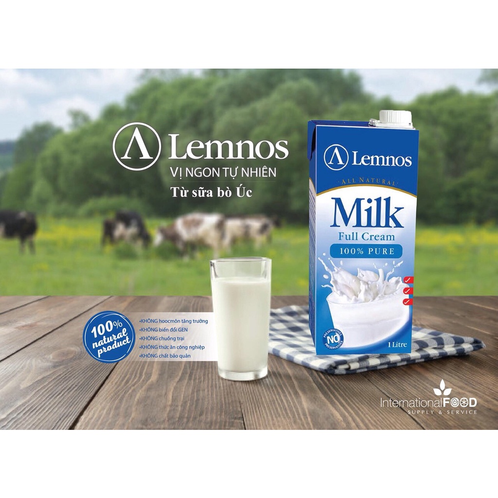 Sữa tươi tiệt trùng nguyên kem Lemnos UHT thùng 12 hộp x 1 Lít ( 12 x 1 lít)