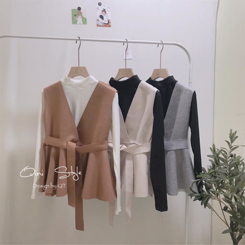 Set áo len mix yếm ghile dạ petlum xinh xắn ( có thể mix rời tuỳ thích)