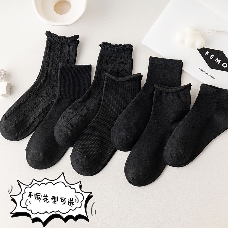 Vớ cotton cổ cao màu trơn Lolita phong cách Hàn Quốc vintage thời trang nữ