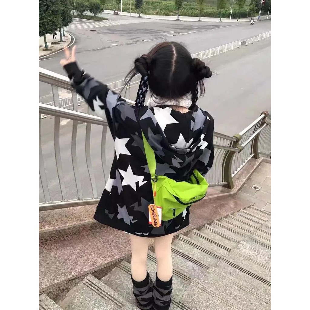 Áo Khoác Hoodie oversize In Hình Ngôi Sao Phong Cách Đường Phố Mỹ
