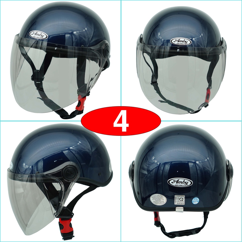Mũ Bảo Hiểm Nửa Đầu Amby Helmet ST05, có kính dài che cả mặt, kiểu dáng thời trang cho nam và nữ - Xanh Than Bóng