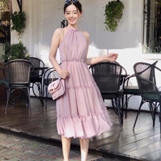 Váy yếm màu hồng vải đũi