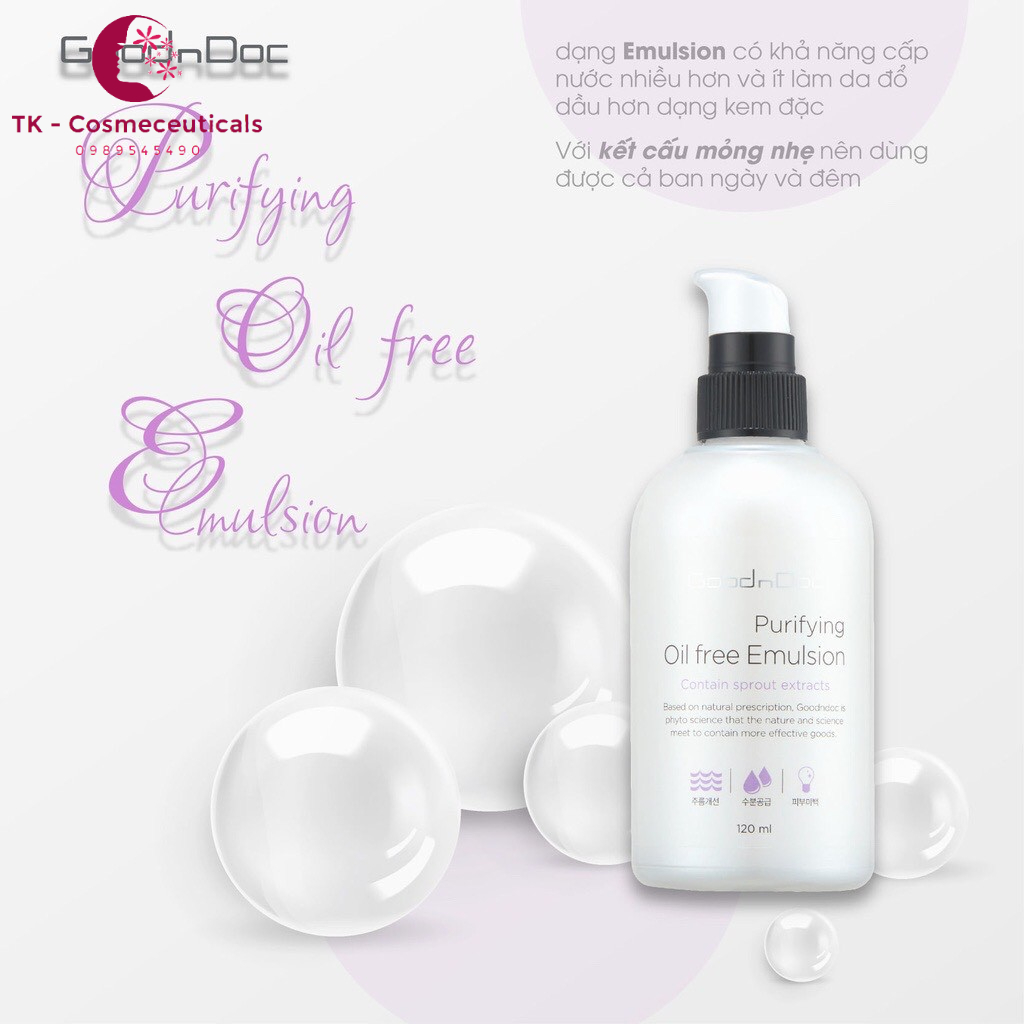 GoodnDoc Purifying Oil Free Emulsion, Tinh Chất Dưỡng Trắng Làm Sáng Da Giảm Vết Nhăn, Mờ Thâm Nám, Dưỡng Ẩm - 120ml