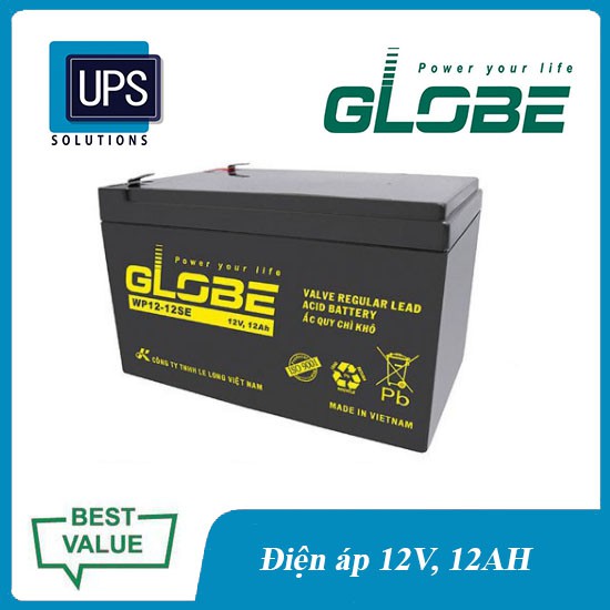 Ắc Quy GLOBE 12V 12Ah Cho UPS, Xe Điện, Cửa Cuốn 💯Chính Hãng MỚI 100%💯