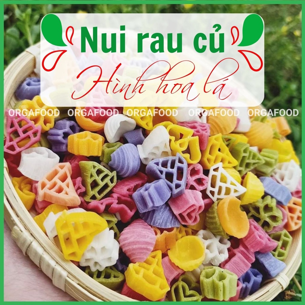 Nui rau củ hữu cơ hình hoa lá túi 400g, nui ngũ sắc cho bé ăn dặm, ăn kiêng, eatclean giảm cân