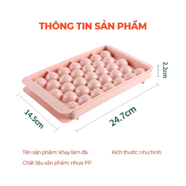 Khay Làm Đá Silicon 33 Viên Tròn To Có Khuôn Có Nắp Đậy Thông Minh Chất Liệu Nhựa PP An Toàn