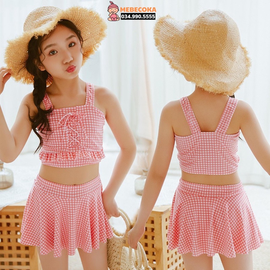Đồ bơi trẻ em ,Bộ đồ bơi kẻ caro cao cấp chất LYCRA Hàn,siêu dễ thương cho bé gái