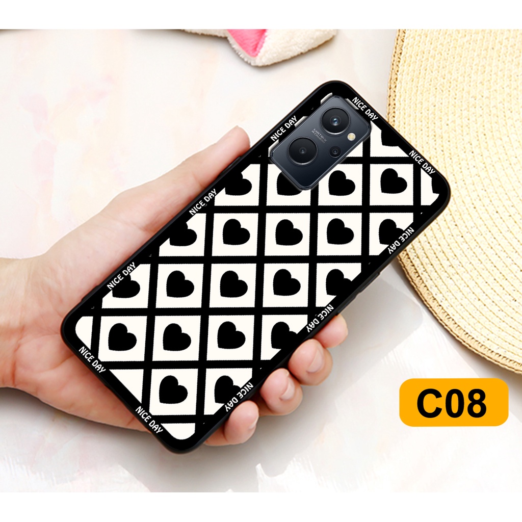 Ốp lưng Realme 9 4G - Realme 9i - Realme 9 Pro in hoạ tiết caro trái tim đen trắng, gấu bear cute đáng yêu