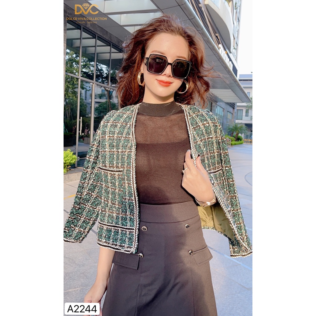 Áo dạ tweed xanh HQ A2244 - DOLCE VIVA COLLECTION (Có video)