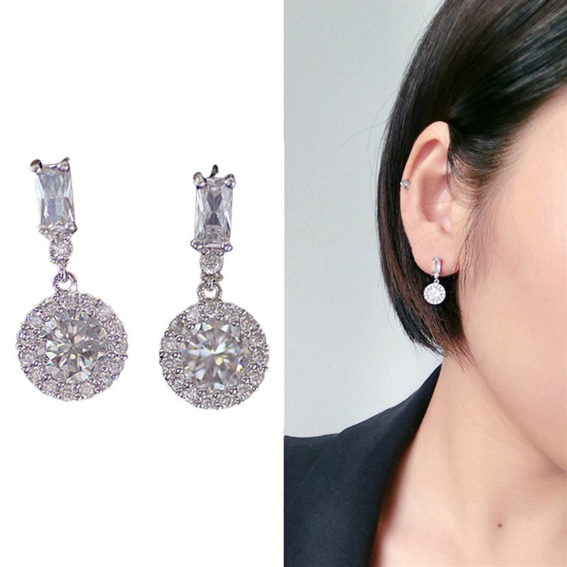 Khuyên Tai Tròn Mạ Bạc 925 Đính Đá Sang Trọng