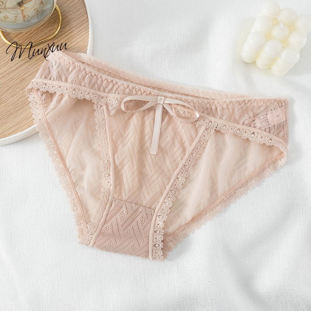 Quần lót nữ ren xuyên thấu gợi cảm MUNXUU, vải ren gấm cao cấp mềm mại thoáng mát- QC124