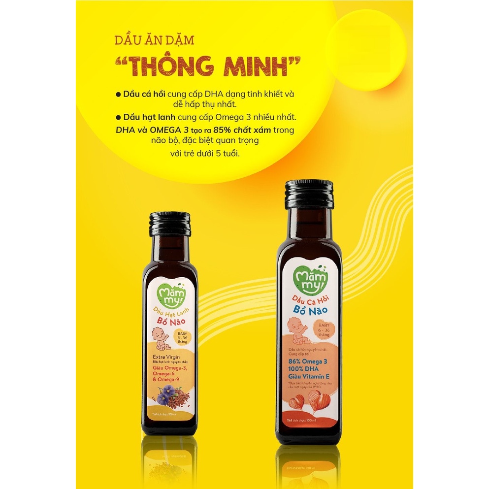 Dầu ăn dặm cá hồi, hạt lanh Mămmy 100ml giàu DHA, Omega3 cho bé ăn dặm từ 6 tháng. Date 11/2023 - Sweet Baby House