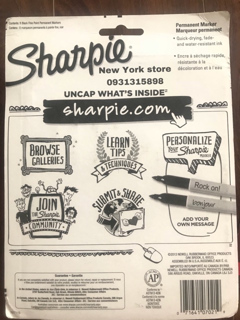 Bút Sharpie màu đen USA đầu Fine