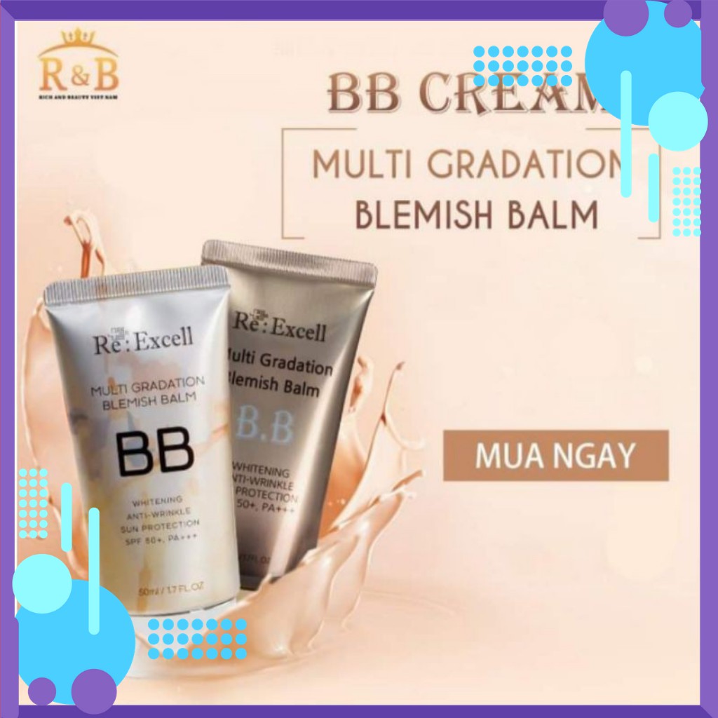 BB Cream Re:Excell Multi Gradation Blemish Balm Hàn Quốc, kem nền, kem lót, che khuyết điểm, chống nắng SPF50+/ PA+++