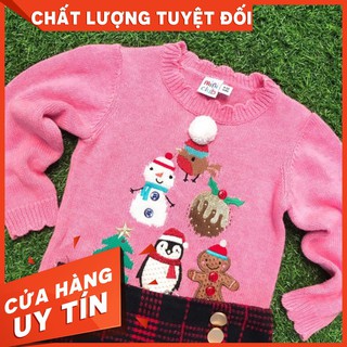 Áo len hồng đáp hoạ tiết Noel Mini Club cho bé gái