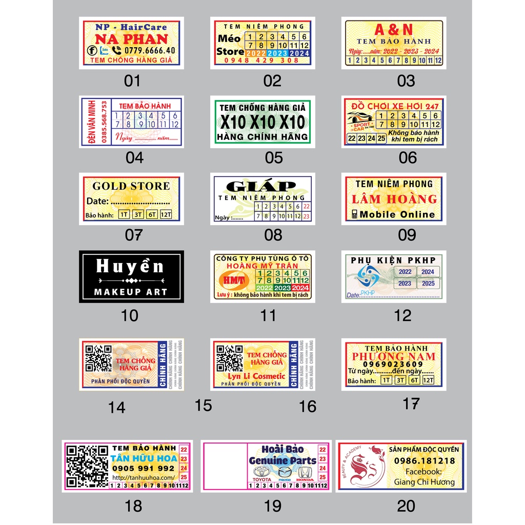 Combo 2000 tem vỡ bảo hành ,free thiết kế