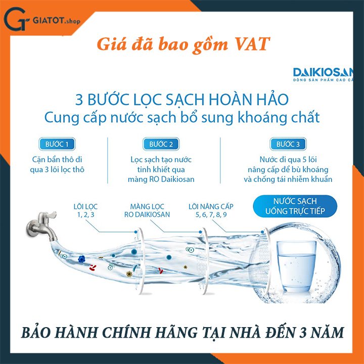 Máy lọc nước RO không vỏ tủ chính hãng Daikiosan DSW-34009D