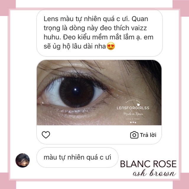 <lẻ 1 chiếc 1,5-3-6 độ-date 2/2022> Kính áp tròng cao cấp BLANC ROSE - ASH BROWN (PC Hydrogel-Hsd 6 tháng)