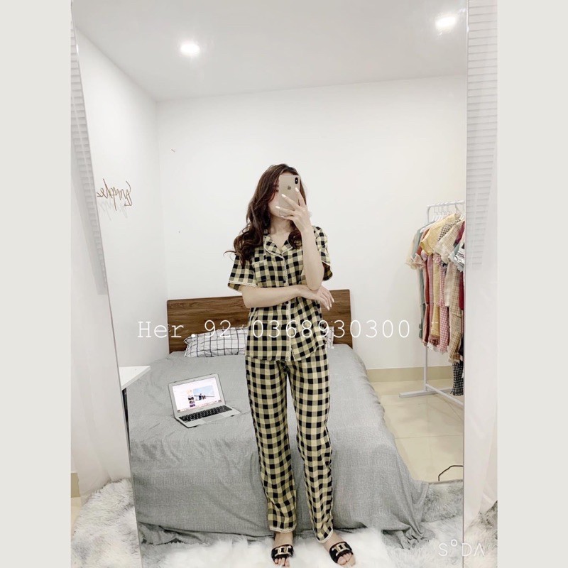 BỘ ĐỒ NGỦ PIJAMA KẺ Ô HÀN QUỐC CAO CẤP