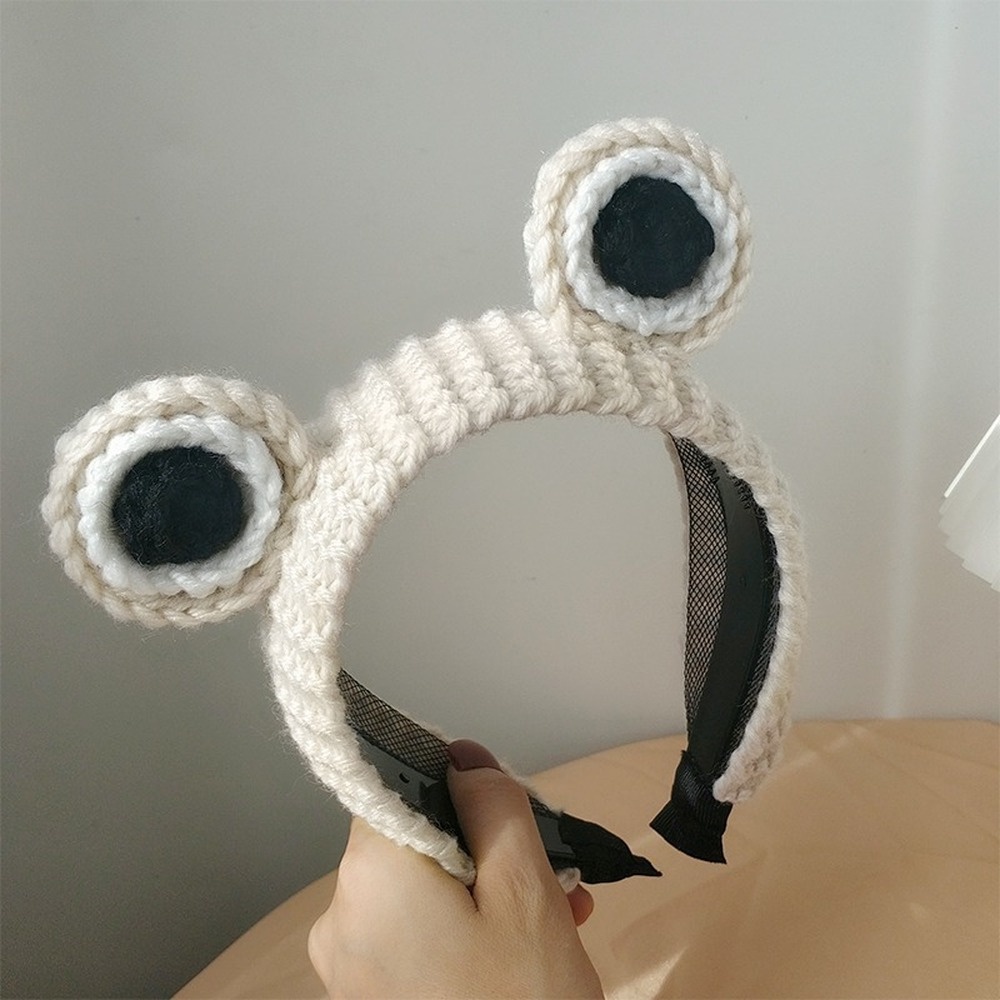 Băng Đô Cài Tóc Rửa Mặt Dệt Kim Hình Ếch Mắt To Dễ Thương Chống Trượt Phong Cách Hàn Quốc Cho Nữ