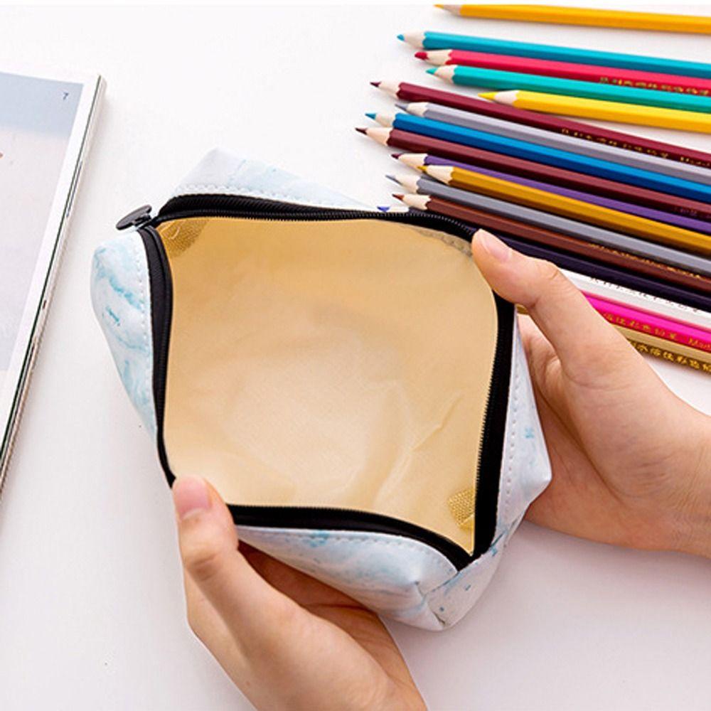 Túi Đựng Bút Bằng Da Họa Tiết Vân Đá Cẩm Thạch Sáng Tạo Sức Chứa Lớn