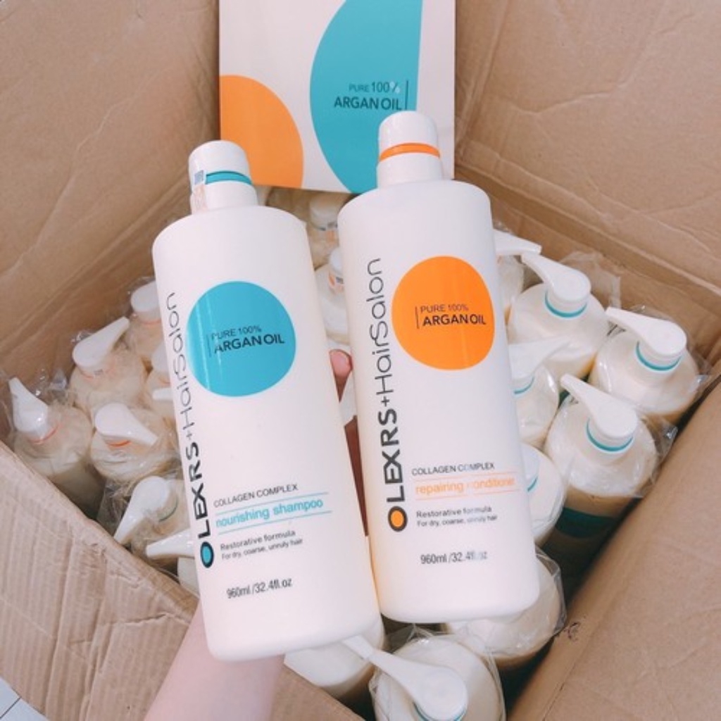 [Chính hãng] Cặp dầu gội xả Olexrs Argan Oil Collagen Hair Salon phục hồi tóc hư tổn và giảm gãy rụng