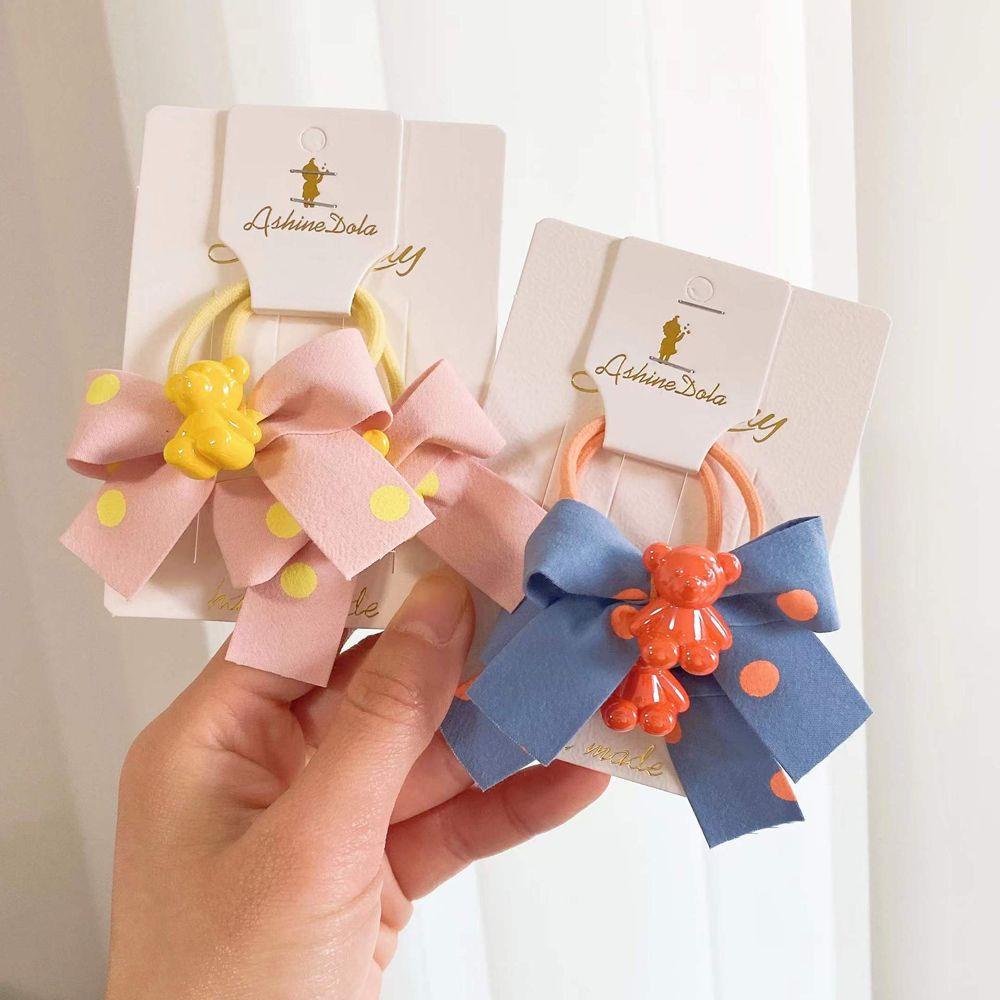 Dây Cột Tóc Tai Thỏ Họa Tiết Chấm Bi / Gấu 3D Dễ Thương Cho Bé Gái