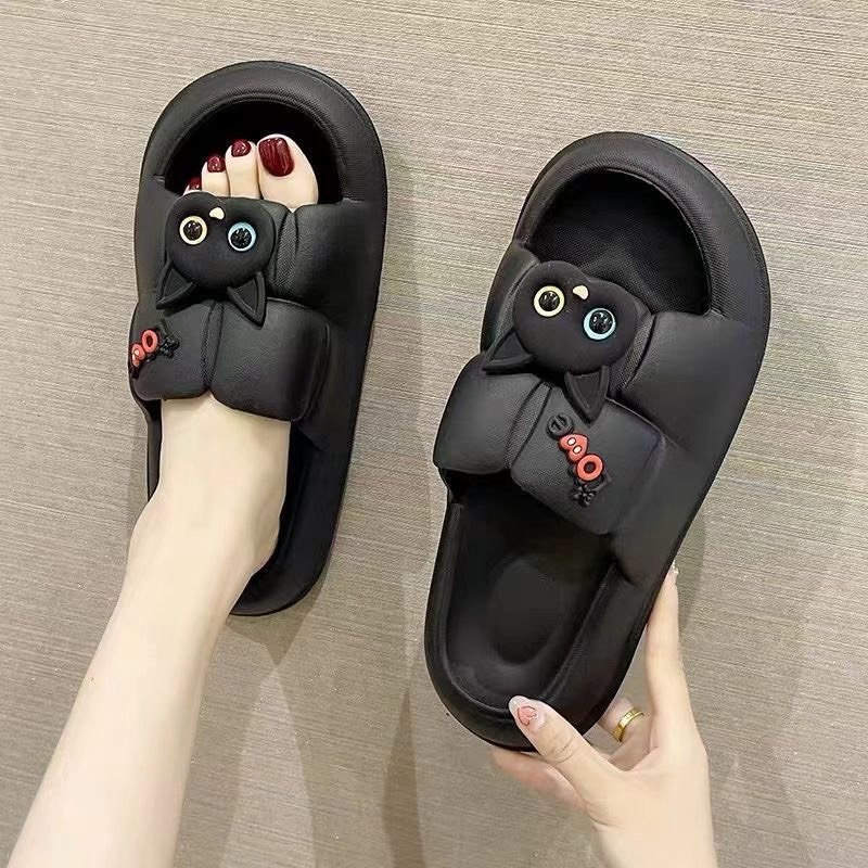 Dép bánh mì quai ngang hình mặt mèo cute kèm chữ love, Dép quai ngang nữ hình con mèo phong cách hàn quốc xinh xắn