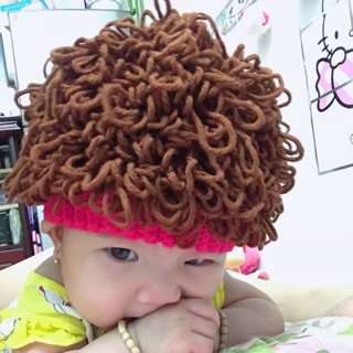 Nón len giả tóc xù cho bé
