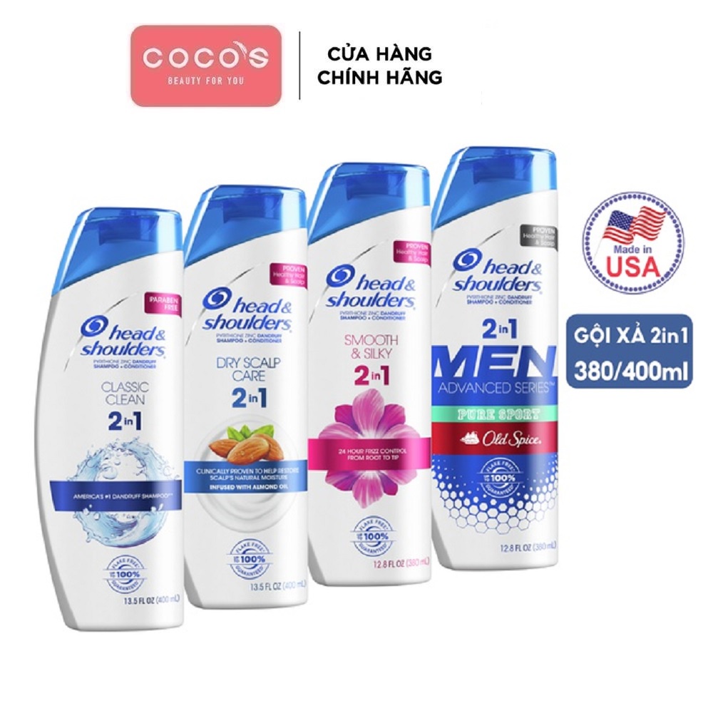 Dầu Gội &amp; Xả 2in1 Head&amp;Shoulders Mỹ nhiều mùi hương 380/400ml