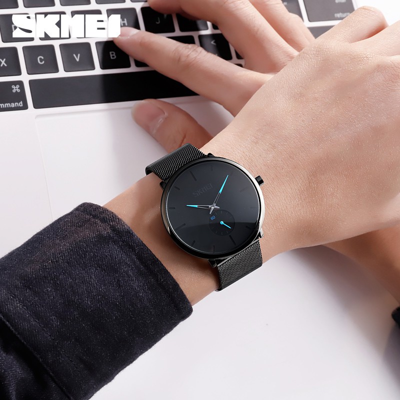 Đồng Hồ Analog Máy Quartz Dây Lưới Thép Chống Thấm Nước SKMEI