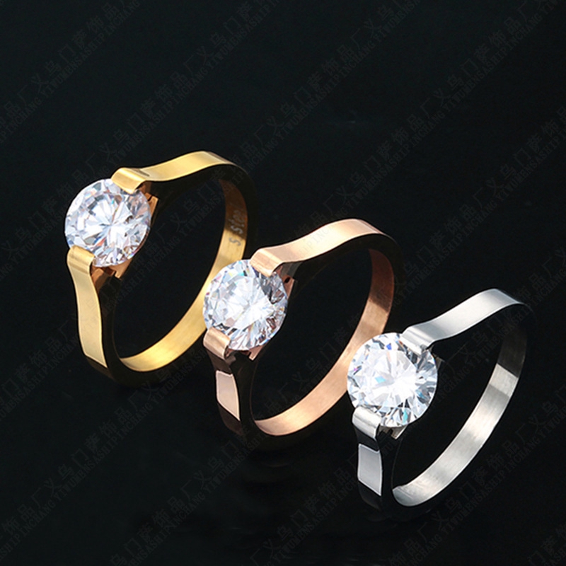 Large narrow circle titanium steel ring zirconium Miss Shi air retro jewelry diamond engagement ring fashion