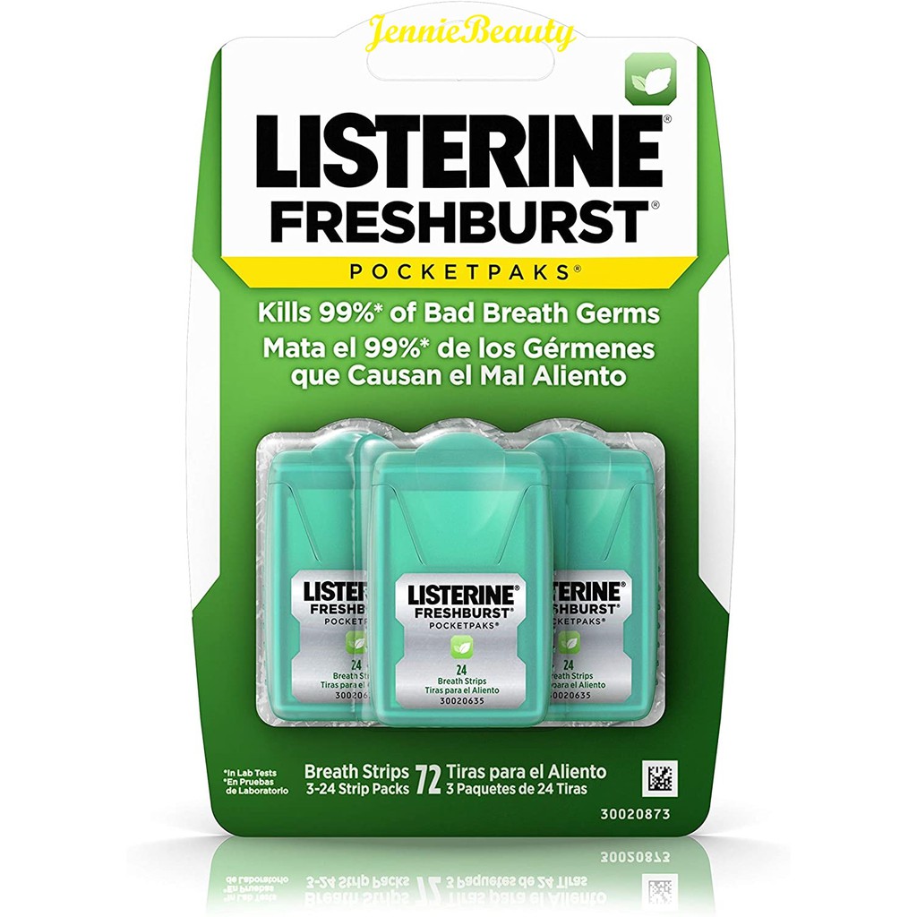 [Hàng Mỹ] Miếng ngậm thơm miệng diệt khuẩn 99% Listerine Pocketpaks (Vỉ 3 hộp 72 miếng)