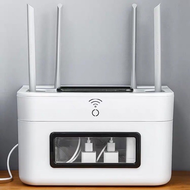 Hộp đựng ổ điện và modem wifi đa năng treo tường không khoan vít - nhựa cao cấp