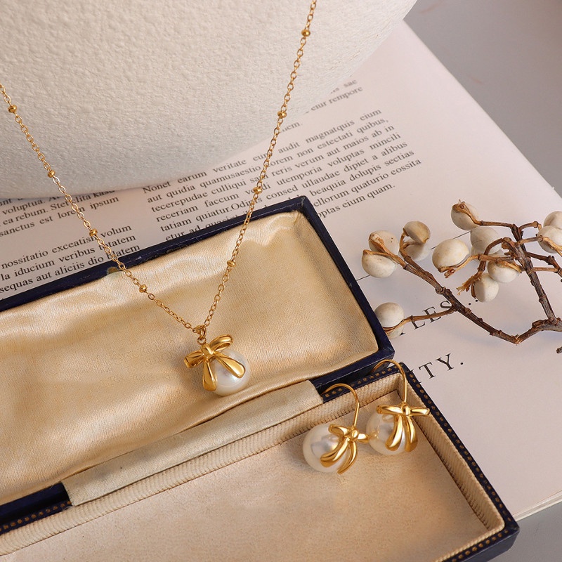 Bộ Trang Sức Bông Tai Hoặc Dây Chuyền Ngọc Trai Nhân Tạo Titan Ko Han Rỉ TT 3783