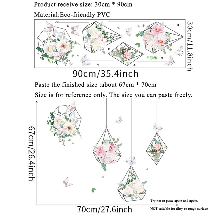 Miếng Dán Tường Hình Giỏ Hoa Màu Nước Trang Trí Nhà Cửa