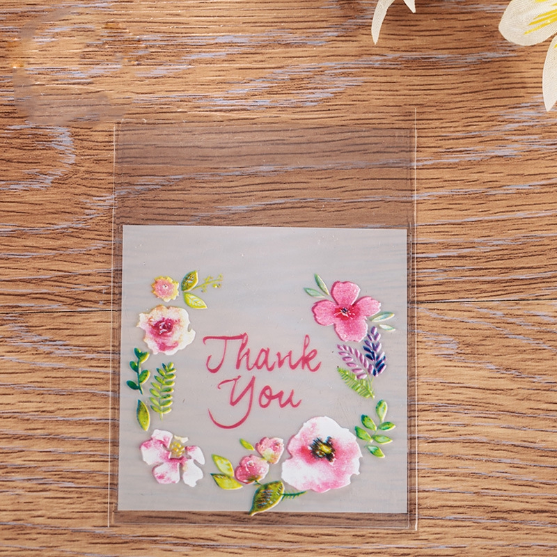 Set 100 Túi Nhựa Đựng Bánh Kẹo Có Keo Dán In Chữ Thank You